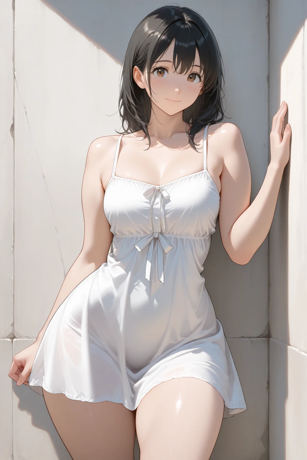 ((masterpiece)),(Highest quality,Highest quality,8K),waterpaint,figure,paint,Majestic,One girl,Cute Japanese girl in a white transparent dress,Leg Supports,White underwear,Sunburned skin,Sunburn mark
,Tomboy Hair,short hair,smile,Cleavage,blue eyes,Moderate ,High Sharpness,High resolution,