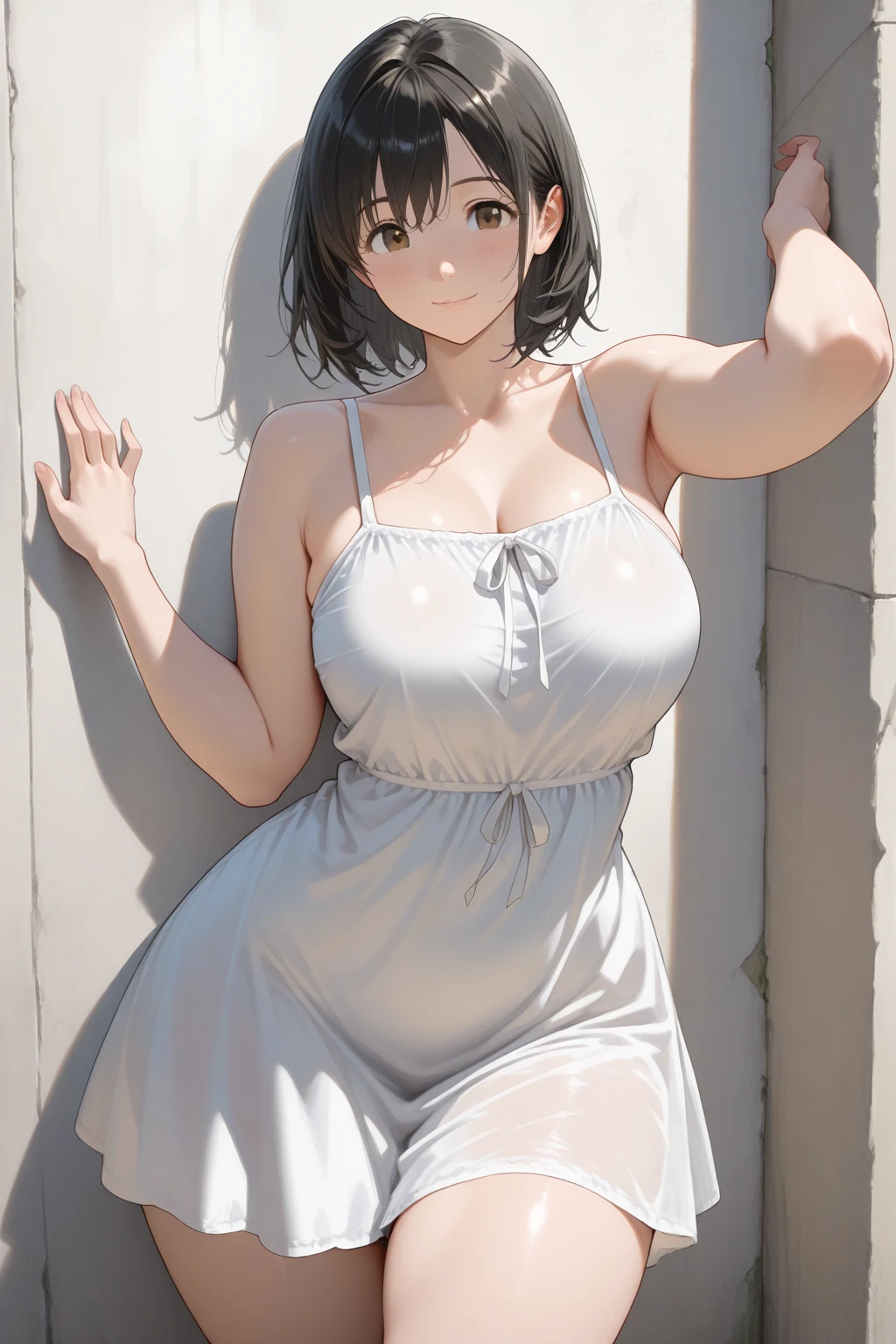 (((masterpiece, best quality, ultra highres, 1 girl, solo, no background))), super detailed skin and face and eyes and finger, beautiful japanese woman, small breasts:1.5, skinny, light brown hair, white background, very short hair, (an illustration of girl), Knee shot, Generate with illustrations, Various expressions, Various poses, Various Costumes, spread legs,
