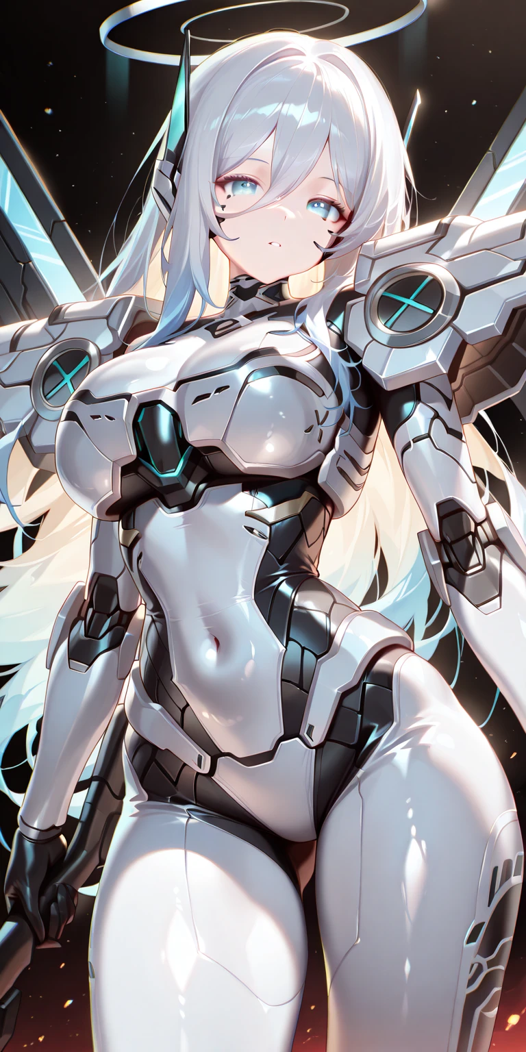 absurdres, highres, ultra detailed,blushing cheeks,flat_breasts,abs,anime_style,flat_color,huge breast:1.66,revealing_tanlines,adult_women,holograms,tanlines,
(dark skin:1.4),unity 8k wallpaper,Studio, model shoot, white background, full_body, dynamic pose, seductive pose,Bob-cut dark hair,  bare clothes,twisted body, white body suits, character introduction page, status table, acrylic panels,Colorful, white clothes, red clothes, yellow clothes, light blue clothes,(shiny_skin:1.1) scenes of appearances,  fascination,stooping,sense of motion, sense of speed, cool poses, android_girls, white body suits,Cyborgs ,Depict a suit with asymmetrical layers and unexpected texture combinations,mecha,luminous machines, intricate details,Luminous cable,navel_cutout,Textured skin, Super Detail, high details, High quality, Best Quality, hight resolution, 1080p, hard disk, Beautiful,(cyborgs),beautiful cyborg woman,Mecha Cyborg Girl,Battle Mode,Girl with a Mecha Body,Able to launch missiles from the chest,You can shoot a machine gun from both hands
