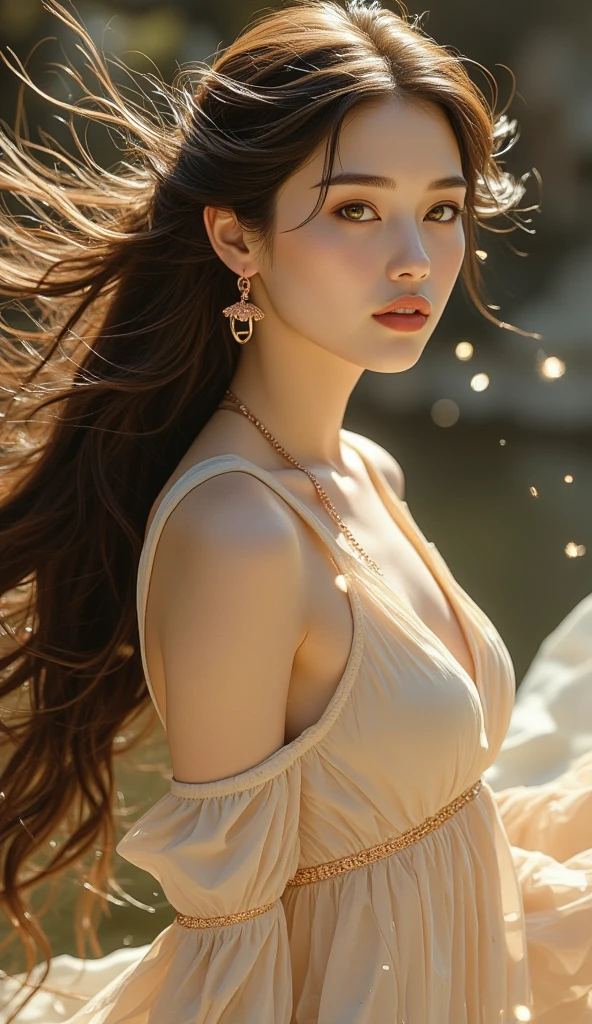 8K Raw photograph,超高分辨率, filmgrain, filmg,view the viewer, Natural skin texture,Realistic eye and face details,((Realistic:1.5)),Ulzzang-6500:1.4,((Best quality)), ((Masterpiece)),((Detailed)),2girls,duo,{2 beautiful women}, (Upper body:1.3),Hug and touch each other, Tease your friend's waist, Breathless friends, Biting a friend's earlobe, crouched,super wide shot,Face focus, Long legs,Curvy, Barefoot,Wide hips, Thin legs, Oversized eyes,Long eyelashes, (Detailed face,beautidful eyes, detailedpupils,detailed clothes features, Clear background:1.3), (armlets, bangle:1.3), Mysterious ancient ruins, floresta exuberante, Deep canyon,bridge,River,cliff,Cloud,lakes,Rock music,Waterfalls, Flowers, Grass,grape trees,tree,bright detail,Sharp,Perfect compounding, Intricate, Sharp focus, Dramatic,