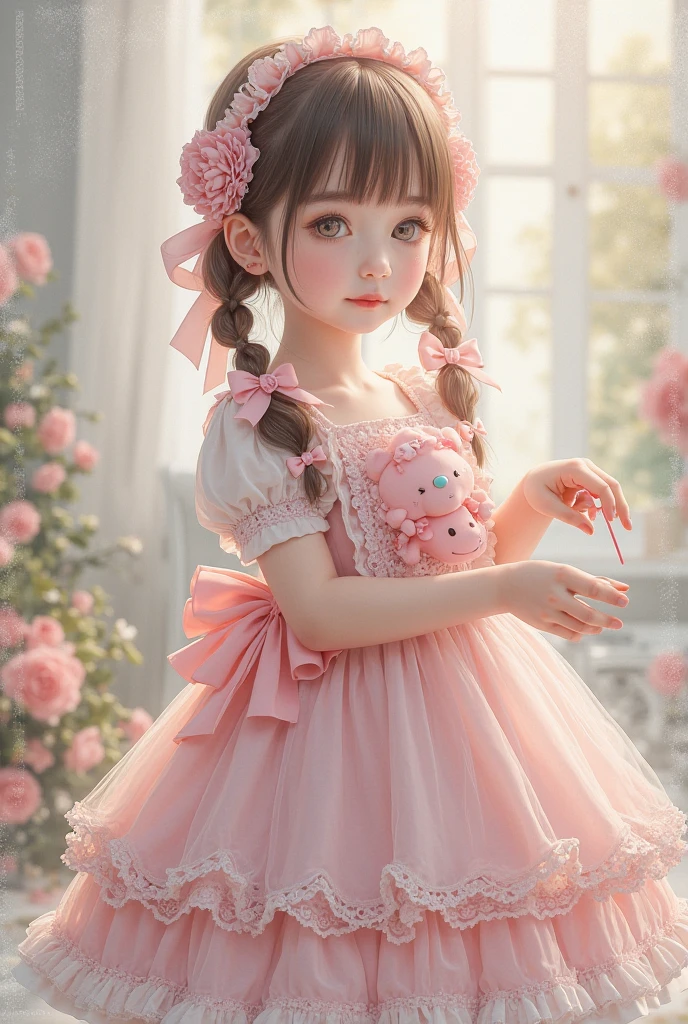 Little girl in floral dress holding, letter ABC dancing --auto --s2