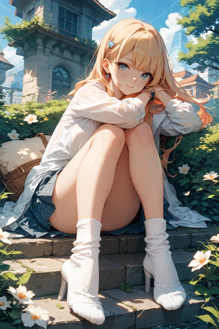 ,masterpiece, best quality,8k, ultra highres,Reallightandshadow,Cinema lenses,(beautidful eyes:1.1), ((The scene is,The upper part of the body)),dynamicposes,On a green meadow,A gentle goddess came with a gentle step。She wore a white dress,A gentle breeze blows,The skirt dances lightly。The sun shines through the leaves on her hair,Reflecting her clear eyes and gentle smile。Colorful butterflies flew around her,Flowers bloomed at her feet,It was as if nature was cheering for her。