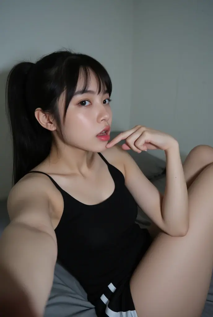 um close up de uma mulher em um top preto posando para uma foto, menina coreana, Mulher sul-coreana bonita, south east asian with round face, young cute wan asian face, menina bonito-fino-cara, young adorable korean face, Ulzzang, mulher coreana jovem bonita, linda mulher coreana jovem, beautiful aesthetic face, korean face features, Beautiful Asian girl