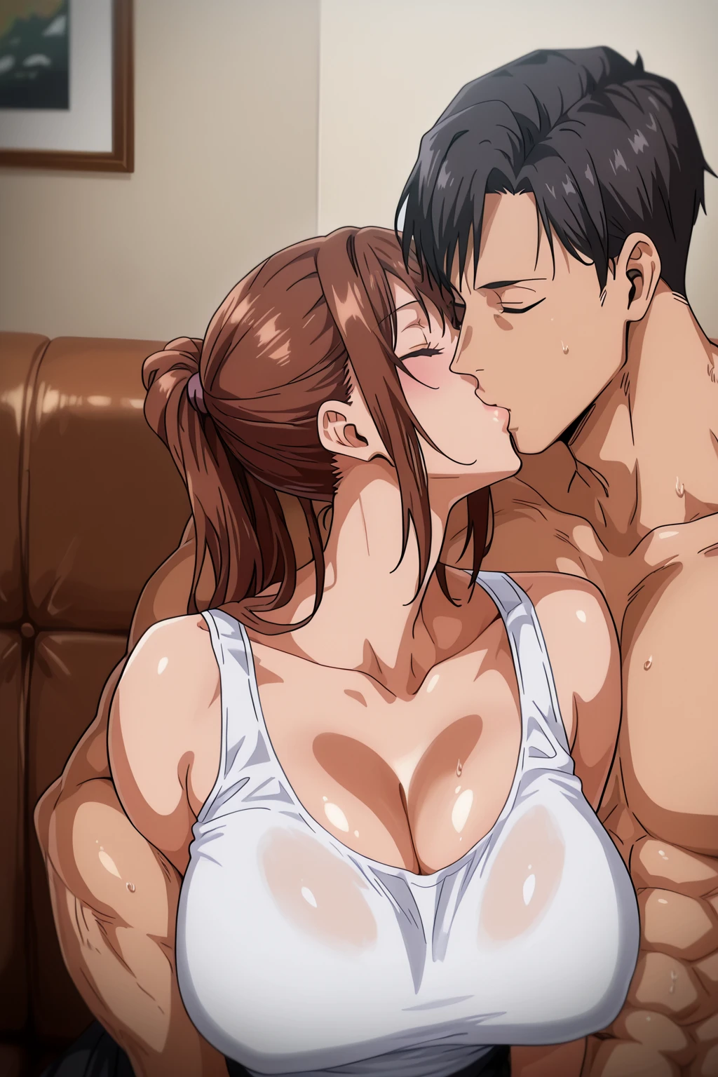 smiling, naked, (large breasts:1.7), perfect eyes, perfect face