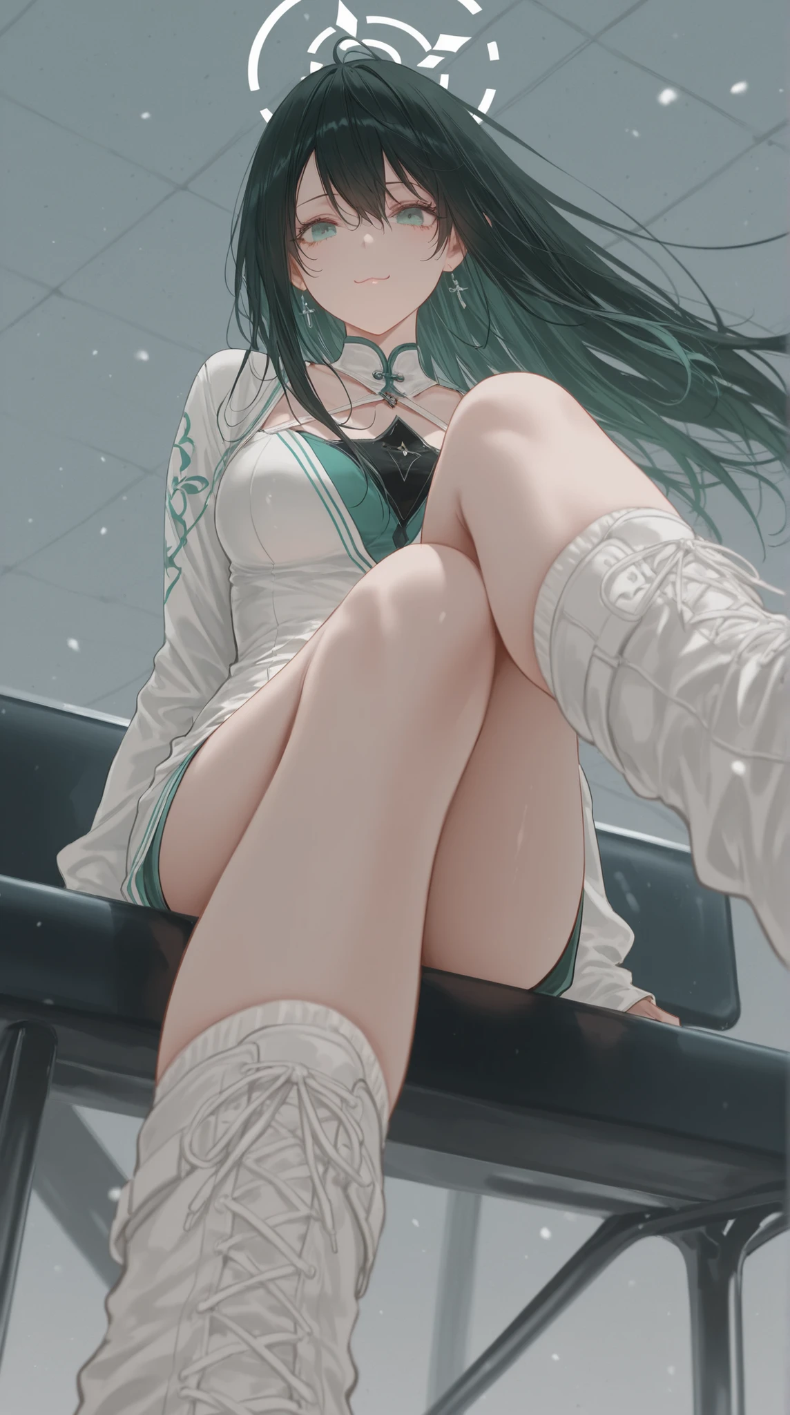 dark_art_style,artist:kazutake_hazano, artist:danimaru,[artist:ask_(askzy)], artist:wanke, artist:wlop, artist:fujiyama, artisit:yuyu_(yuyuworks)，artist:hiten_(hitenkei),atrisit:dishwasher1910,
完美品质, 超高清, 精良制作, 1girl, ice skating pose, 黑丝顺滑发{1.3},单马尾,  {天空蓝表演装:1.4}, 撞色褶边,丝带装饰,半透明服装, 冷美人风格, 若隐若现笑容,花样滑冰姿势, 高难度跳跃, 优雅滑行姿态, 匀称体态, 沉着表情, 女子花样滑冰比赛现场,冰地面，蔷薇色调色，(:1.58),超高清, 精致细节,