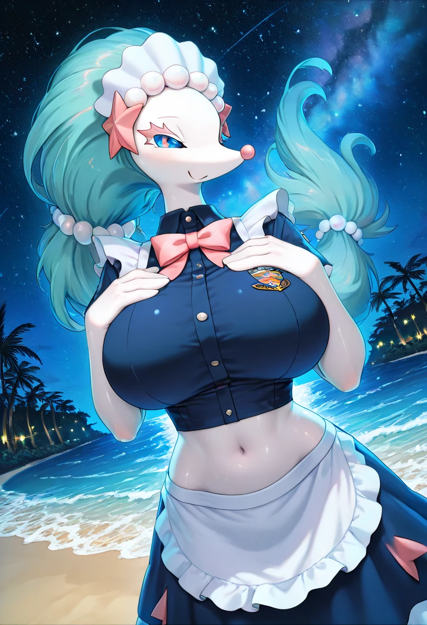 1girl, 2d, anime style, anime screencap, pantyhose, bunnysuit, thigh strap, blue hair, light blue hair, heterochromia, left pueple eye, right orange eye, thick thighs, wide hips, large breasts, bunny ears, smile, light smile, very short hair