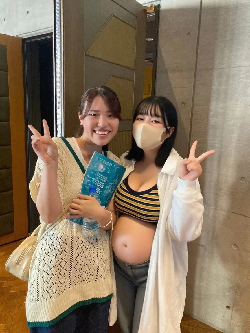 live-action schoolgirl gold Research Facilities Japanese Pregnant belly A group of girls in pig-shaped Zentai long dresses are changing into slime rubber suits Shiny rubber suit dress Slime monster transformation smile