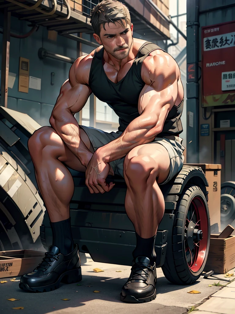 8k , masterpiece, solo man , 1 man only , detailed face , detailed fingers, detailed muscles, detailed background, chris hemsworth as thor relaxing on a chair with spreadlegs ,showing muscles and bulge smiling , satisfied from his victory, wearing his hero outfit , near him his hammer , drinking a glass of beer