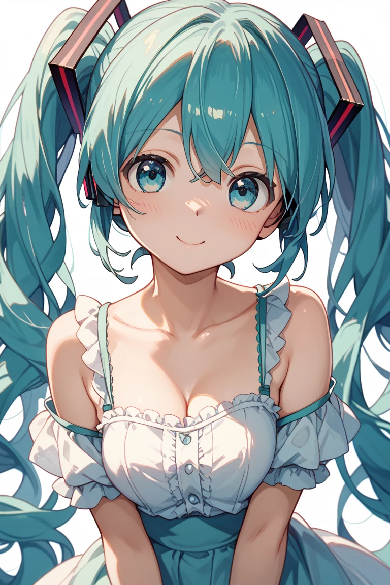(masterpiece、highest quality、highest quality、Official Art、Beautiful and beautiful:1.2)、(One girl:1.3)Hatsune Miku、Twin tails,Beautiful breasts,Stickers、おっぱいのStickers、Baby Face、From the side、(((Chest close-up、Cleavage、I mainly draw the chest)))、Depiction of only the chest、Laugh with your mouth wide open、Succubus、Simple Background、White background、
