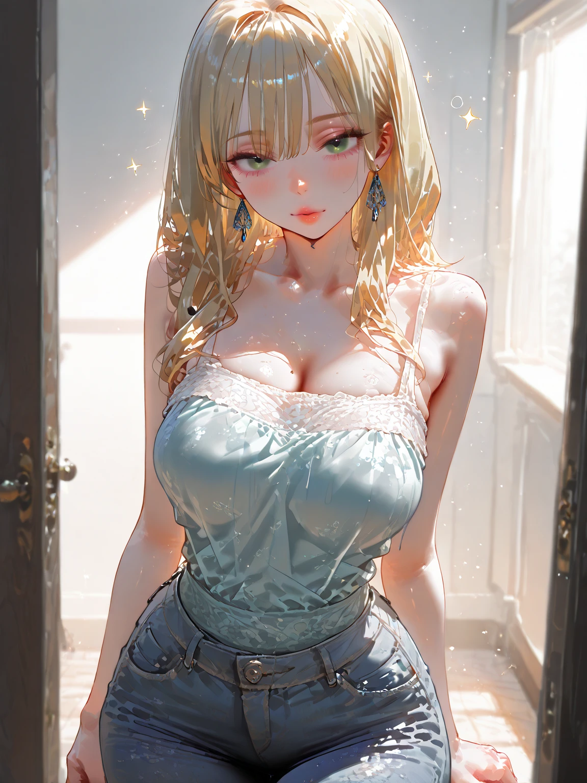 (((link(the legend of the zelda and school uniform covered full body))),((gender bender,yellow hair,blue_eyes,cowboy shot,hair between eyes)),((link(the legend of the zelda) is a milf and lascivious,42 years old,huge breasts,school uniform covered full body))