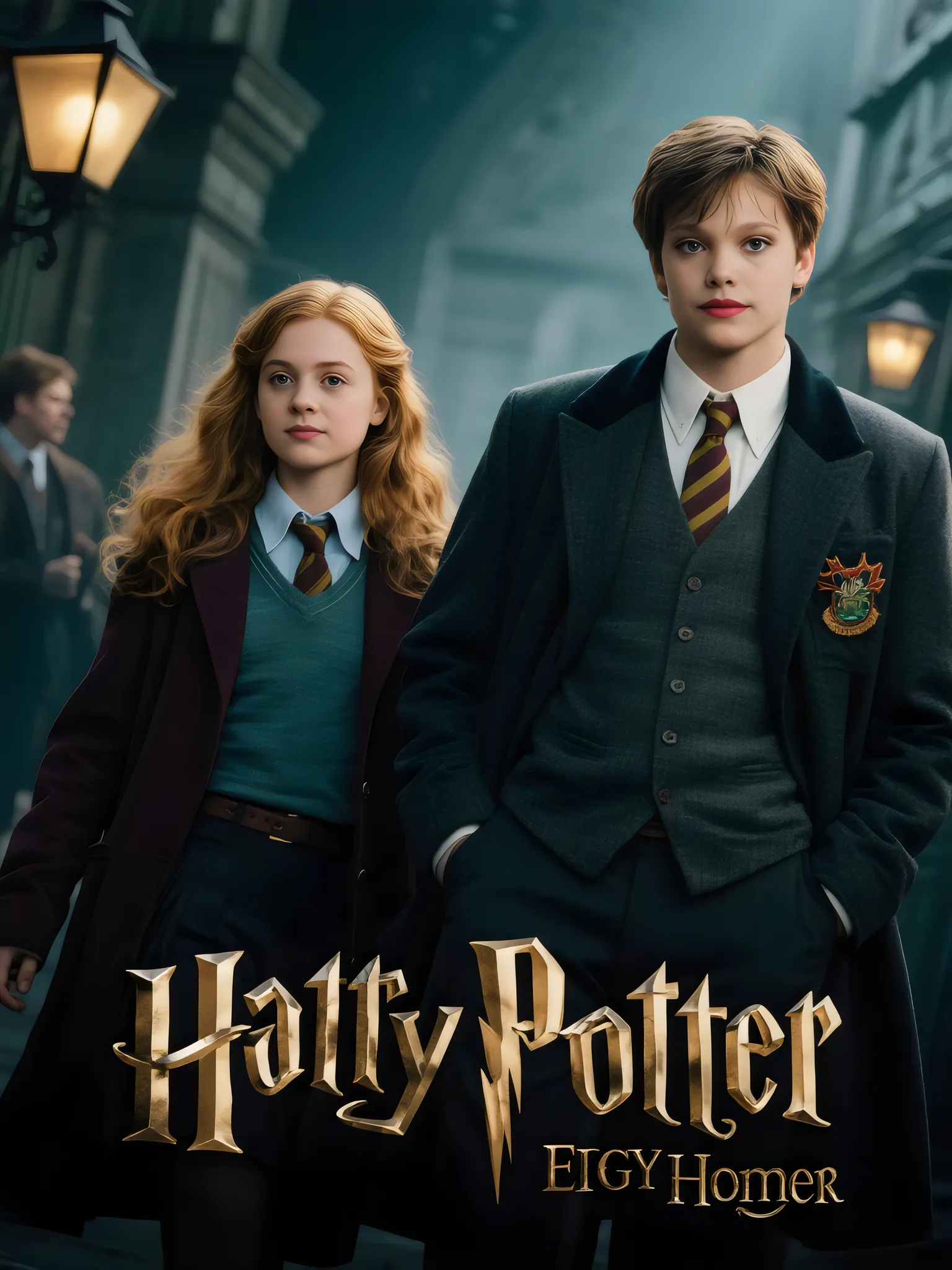 Harry Potter vieux et Hermione s'embrassent