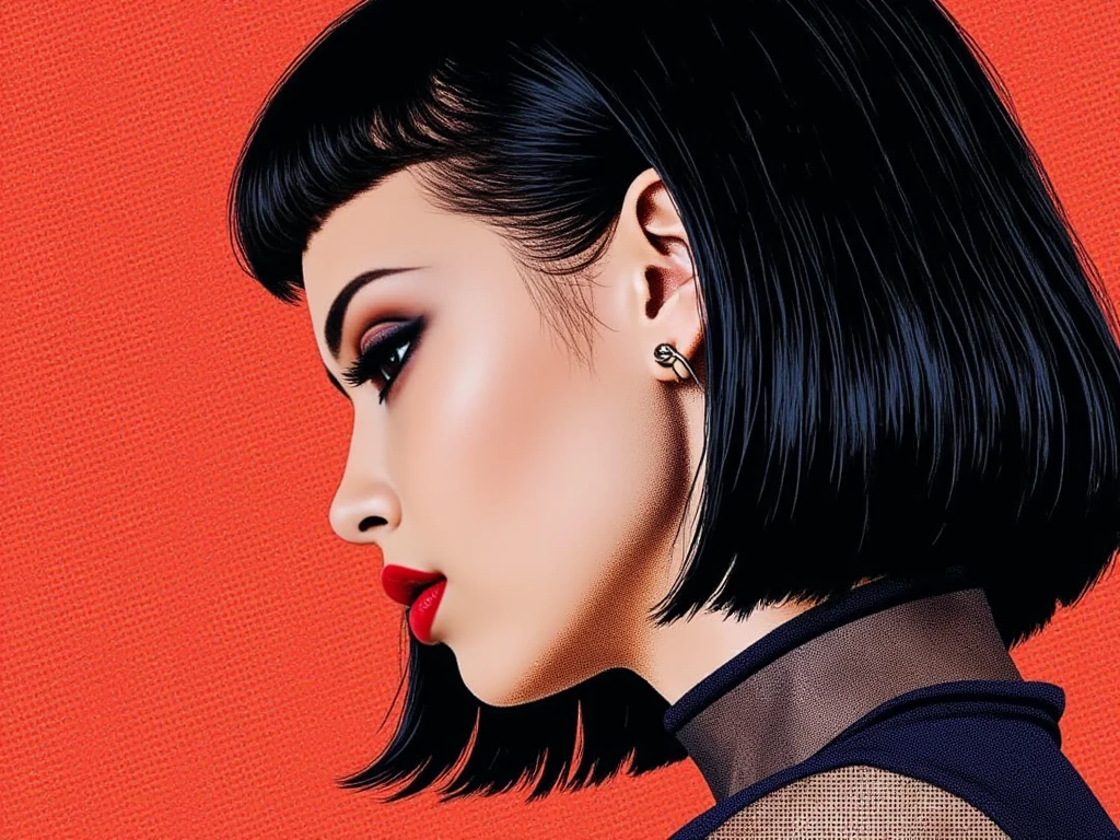 Stunning expressive watercolor painting of a woman with a bob haircut, dramatic lighting, intense gaze, emotional tension in the brushwork, strong shadows and bright highlights, deep blue and crimson tones, abstract splashes and texture, gallery-quality composition, bold and artistic, modern watercolor style, 8K resolution