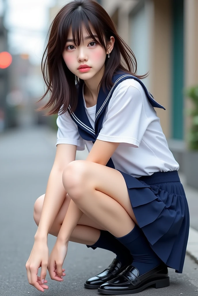 ulzzang-6500-v1.1, (Raw photo:1.2), (Photorealistic:1.4), Beautiful detailed girl, Very detailed eyes and face, Beautiful detailed eyes, Ridiculous, Incredibly ridiculous, Huge file size, Ultra detailed, High Definition, Very detailed, Best quality, Masterpiece, Kemomimi, ((Japan Girls' High School Uniform)), Illustration, Very detailed, CG, Unification, 8k wallpaper, fantastic, fine detail, masterpiece, best quality, highly detailed cg uniform 8k wallpaper, light on face, movie lighting, 16 year old girl, (without panties)), ((dynamic pose))), (camel toe), (half), (bare feet), (legs sitting with legs open and knees bent))