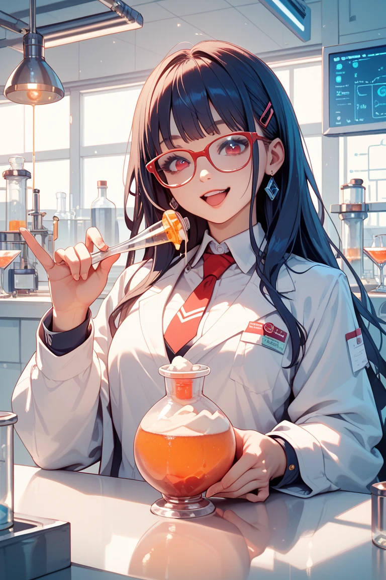 Lineart, masterpiece, cool posing, (lab reaction systems:1.4), { experiment, lab, {{{chemistry laboratory}}}, delicate background, cool, {with a laboratory as background}}, best quality, a girl, solo: {papercut, thick outline: 2, short brown hair, short wavy hair, floating lab-gown, flat chest, white school uniform, white beret, bowknot over white beret , outline}, masterpiece