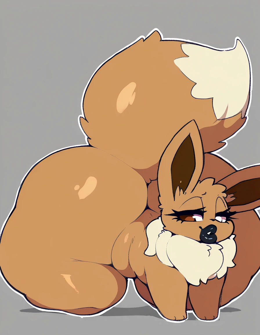 eevee_pokemon, quadruped, brown fur, very hairy tail, the ass for the camera, raised tail, showing pussy, has no human characteristics, detailed fur, detailed vagina, simple scenario, brown fur around the vagina