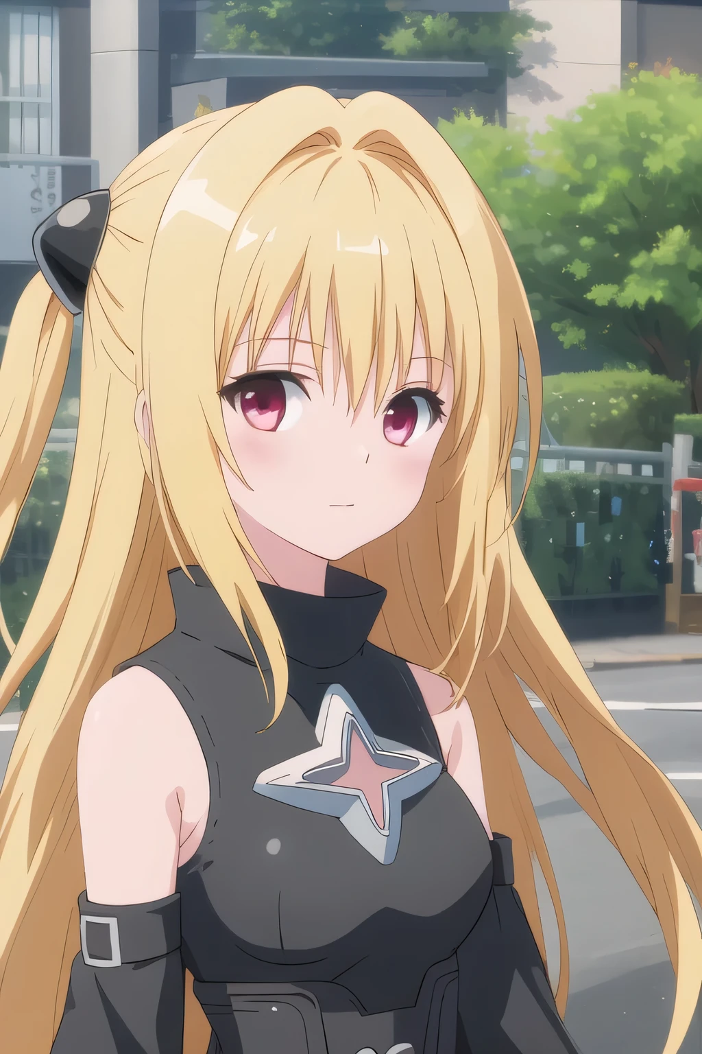 (((pixel-perfect, detail-perfect))), solo, 1girl, <lora:yami-loveru:0.8>, konjiki no yami, detached sleeves, clothing cutout, looking at viewer, closed mouth, upper body