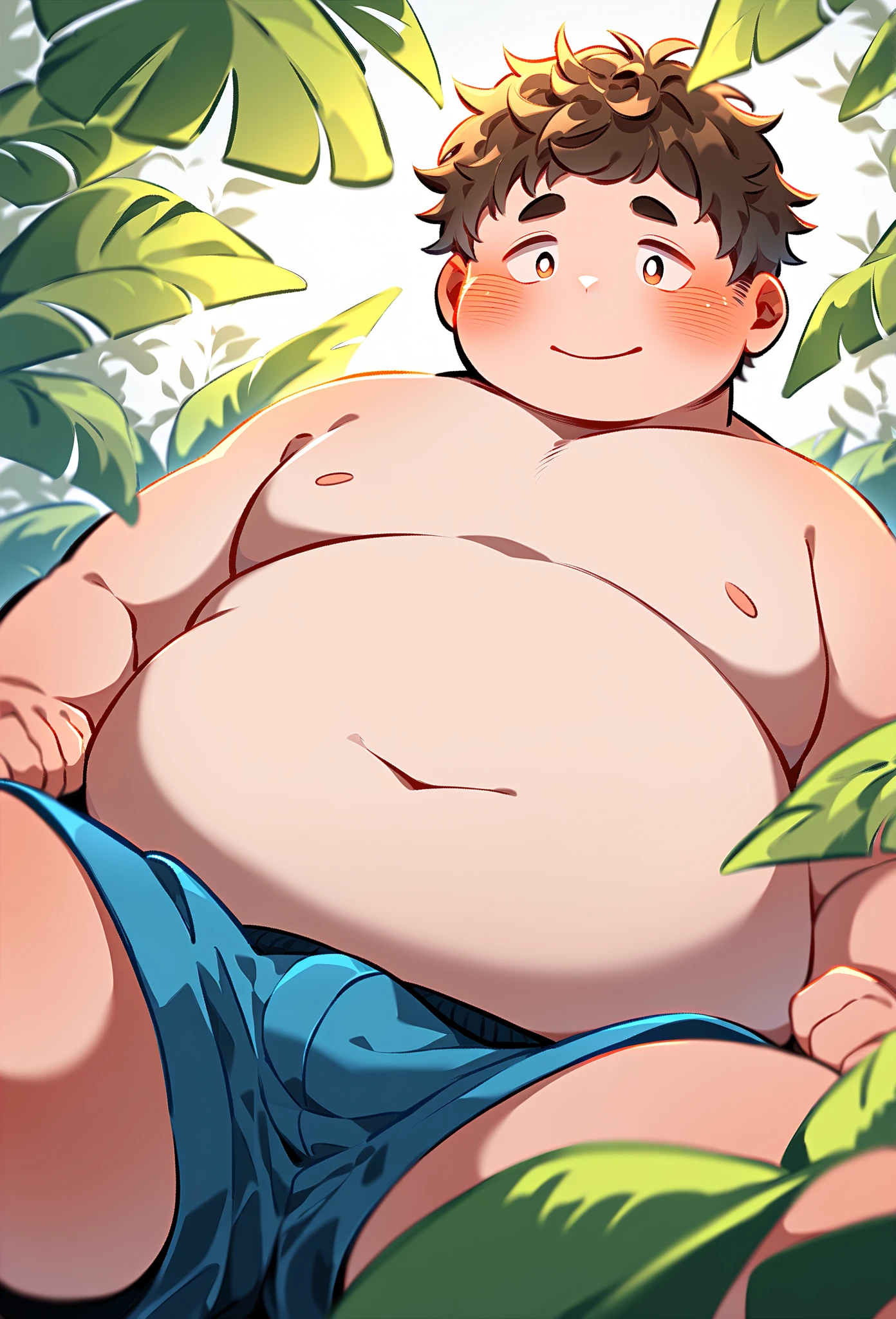 masterpiece、8K、ぽっちゃりとfat man、fat man、a man with a plump body、naked man、GMDP 、penis、buttocks、Sweat、short