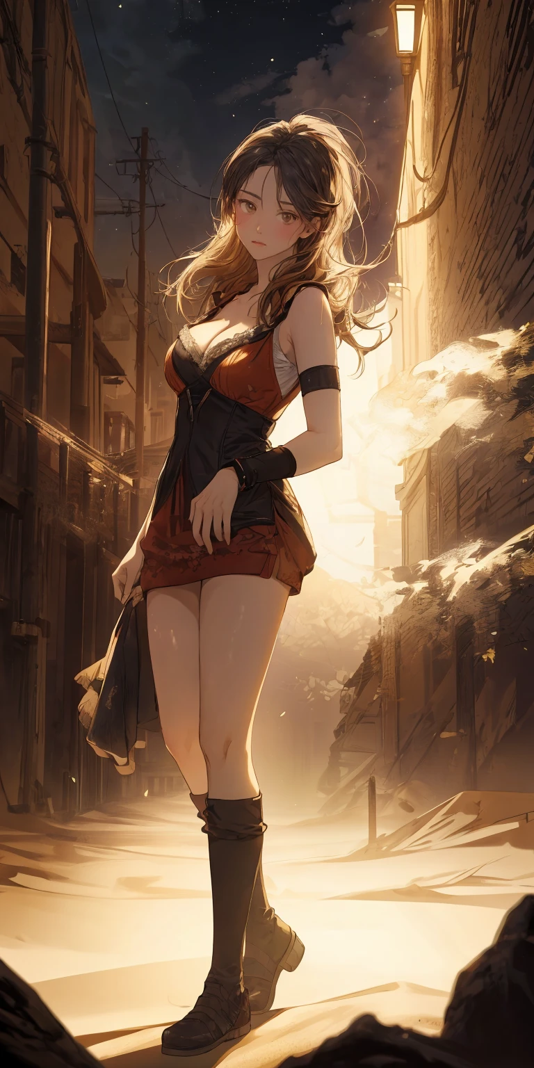 masterpiece, highly detailed, Best quality, ultra high res, 1girl,  horns, long hair, looking at viewer, medium breasts,  outdoor, power (chainsaw man), Strapless, smile, bent over,  day, off-the-shoulder, random shirt, cowboy shot,  partially_unbuttoned,