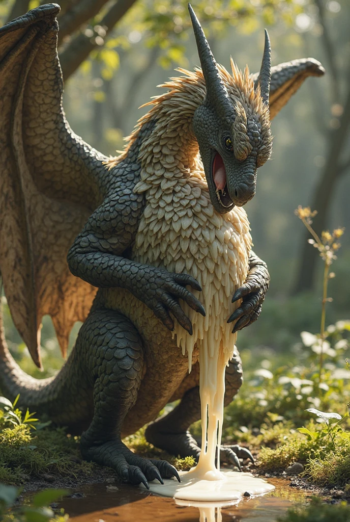 ((((duo, closed eyes, realistic, photorealistic, photo, photography, 8k uhd, ultra-detailed, feral dragon with huge penis, dragon POV, grabbing legs, forest, cloaca, tapering penis, crouching, penisbiggerthanbody)))), hyper realistic, ultra detailed image, feral, thick thighs, realistic, detailed background, (((((penisbiggerthanbody
, closed eyes, cloaca, excessive urine, stomach bulge, urine in mouth, vomiting urine, hands on stomach)))))