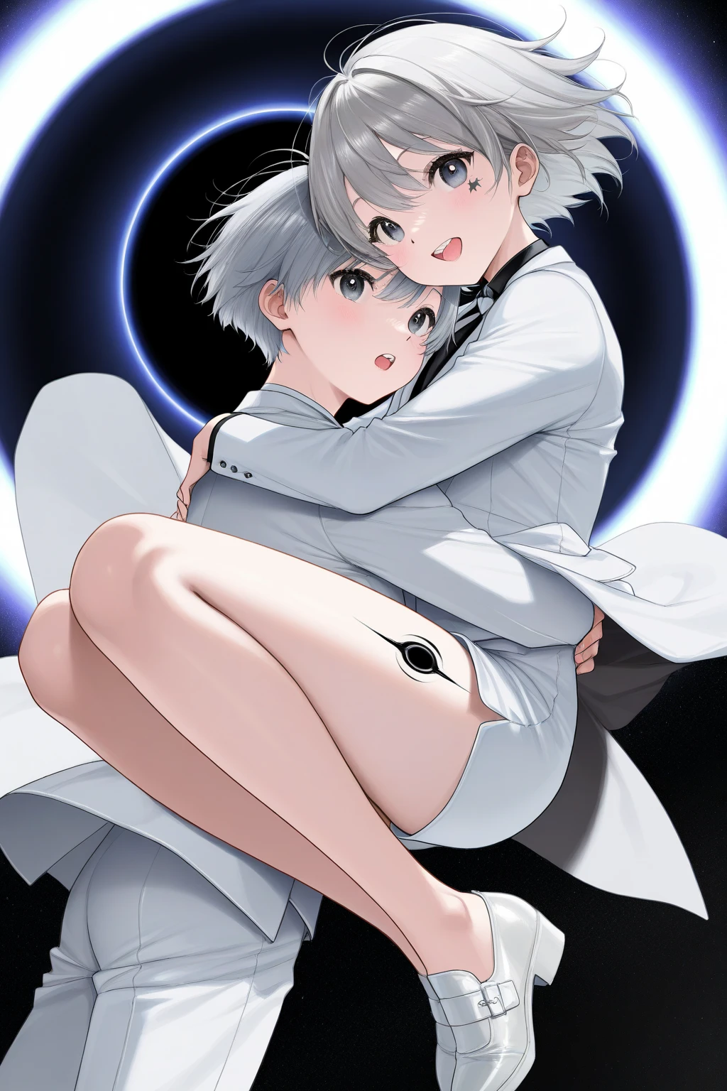 a beautiful angel girl with short white hair, two white wings, wearing a neat white outfit, red round glasses, highly detailed, hyper realistic, 8k, cinematic lighting, ethereal, angelic, glowing, serene, delicate, graceful, elegant, photorealistic, studio lighting, depth of field, warm colors, dramatic lighting, soft focus, detailed facial features, intricate details, volumetric lighting