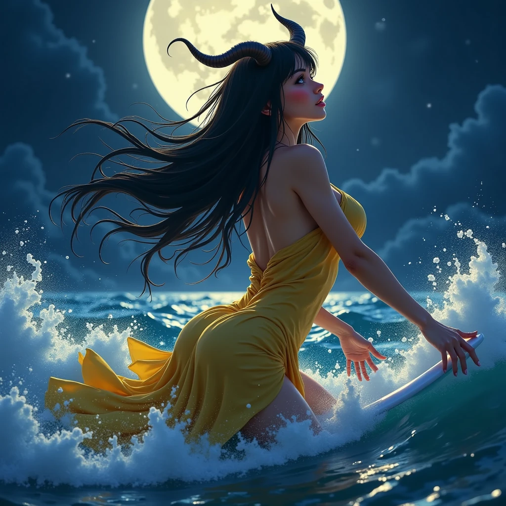 6:57
1Naked woman ,hairy vagina walking on top of the sea touching the moon,tan skin wearing red socks,taking full moon light bath! Black pubic hair, golden fishes jumping out of the water