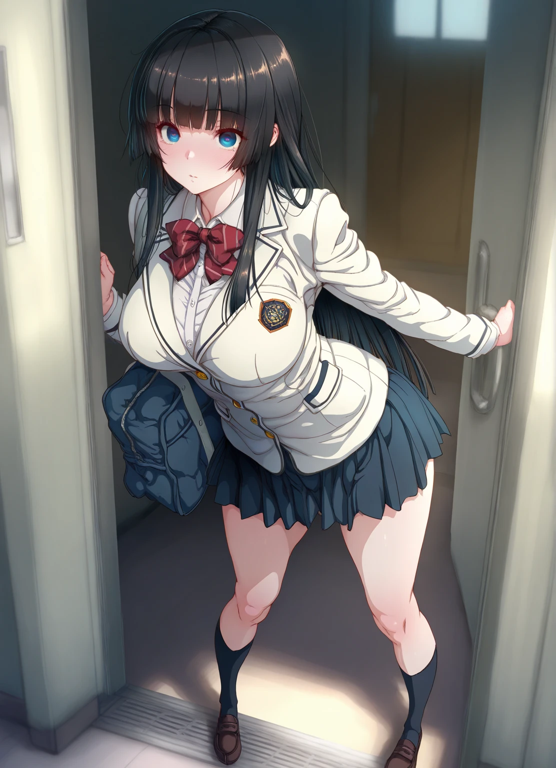 high resolution、4K、Masterpiece、1 big breasted girls、Bare your breasts、Exposing the breasts、Station platform、train、Standing on Home、Micro Mini Skirt、No panties、Pussy、Nipples、blush、Black Pantyhose、Absolute area、Masturbation、Love juice、Full body portrait、tough、vibrator、Love juice、