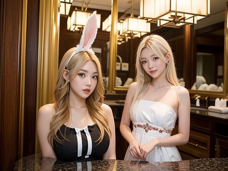 two women in bunny ears are laying on a couch, ultrarealistic sweet bunny girl, trending on cgstation, wlop and sakimichan, inspired by Wang Duo, bunny girl, trending at cgstation, ross tran and bayard wu, with bunny ears, 2b, 2 b, wlop and ross tran, nixeu and sakimichan, "2 girls, ((Masterpiece)), [Slim], (Small breasts), Pale skin, ((Detailed eyes)), (Background blur), ganyudef white long hair, Red eyes, villainous, Dark theme, [eyes liner], Evil".. Embracing. Profusely Blushing, profusely sweating. Lesbian.  (Groping fondling pulling breasts). Spit. (Bunny suit).  [multiple penetration cream-pie] [stripping of clothes]  {bending over), recoil, violent. Kneeling. Heart pupils. Deepthroating. Crawling. (Cum dripping spread pussy) exposed pussy. Pulling hair, long tongue. Masturbation. Dildo. Rape. sex. Open mouth. Crawling. Smut. Erotica. deep kiss, mouth to mouth fingering, covered in cum