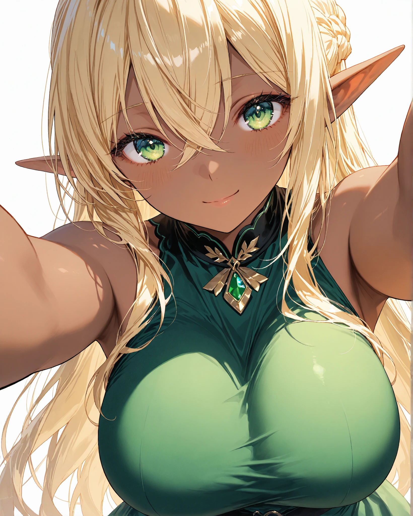 (Original Character、Unity 16K Wallpaper, Masterpiece, Best Quality, Ultra-Detailed, Extremely Detailed CG, Caustics, Cinematic Lighting, Detailed, Beautiful Detailed Eyes, solo), Ultra High Resolution, fine skin, (elf, curby), (strong light)、((brighten the subject)),outdoors,cleavage,blush,cowboy shot,Mysterious,lake,lying:1.2