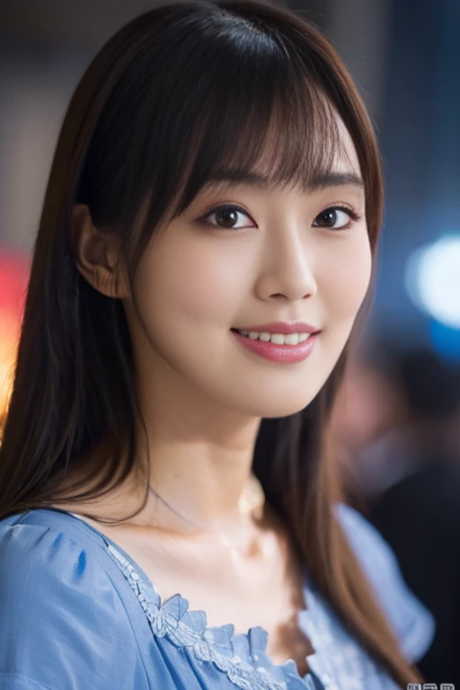 1girl,(wearing a blue glittery evening dress:1.2),(RAW photo, best quality), (realistic, photo-realistic:1.4), masterpiece, an extremely delicate and beautiful, extremely detailed, 2k wallpaper, Amazing, finely detail, extremely detailed CG unity 8k wallpaper, ultra-detailed, highres, soft light, beautiful detailed girl, extremely detailed eyes and face, beautiful detailed nose, beautiful detailed eyes,cinematic lighting,city lights at night,perfect anatomy,slender body,light smile,close up,(long hair with bangs), perfect breast, open shoulder