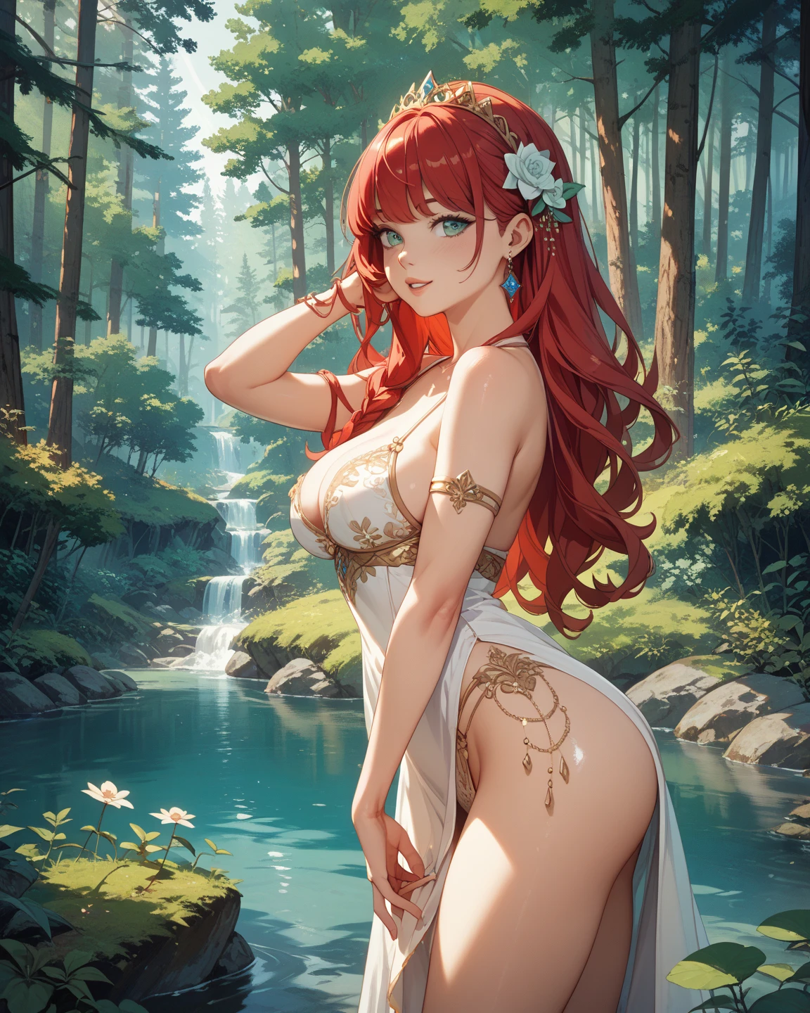 (Best quality, 8K, Masterpiece: 1.2), Very Detailed Face, Beautiful Detailed Eyes, Beautiful Detailed Lips, Ultra Detailed big Breasts, Extremely Profiled Breasts, Extreme Description Of Details, Vivid and Intense Colors, Vibrant Colors, Bright Magic Aura, Ethereal Lighting, Arafed Cute Woman in Skimpy Outfit Stands in Front of a Waterfall, Fantasy Woman, Beautiful Fantasy Art, Beautiful Fantasy, 8k Fantasy Art, Fantasy Art Style, Very Beautiful Fantasy Art, Epic Fantasy Digital Art Style, Detailed Fantasy Digital Art, Fantasy Digital Art, 8K Fantasy Painting