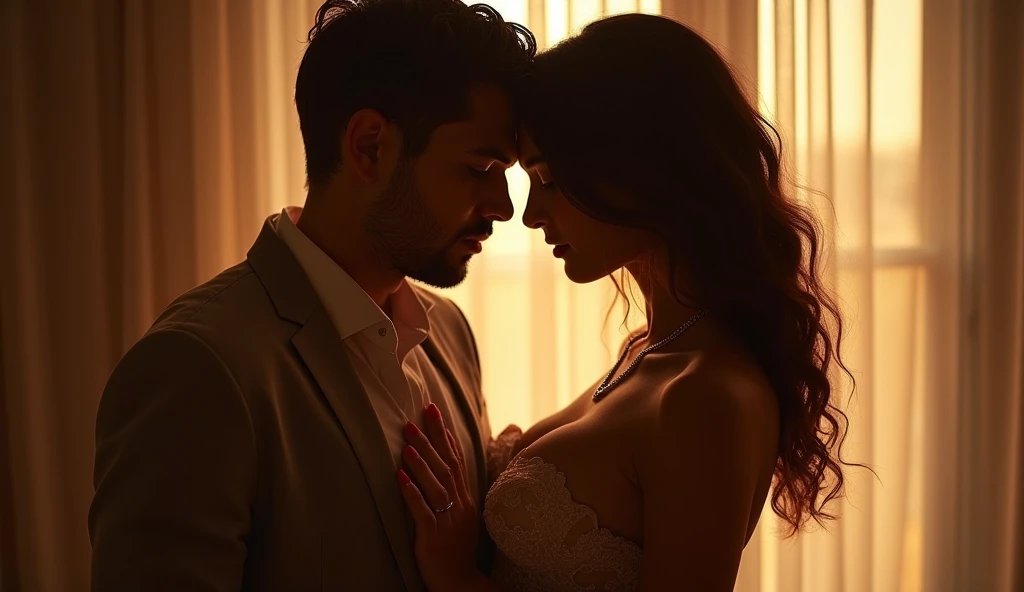 Indian women 3 is looking romantically towards a men 2 in a car back seat