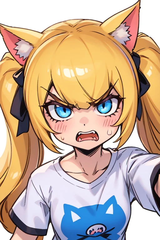 ((best quality, masterpiece)), high contrast,(solid outline:1.3), simple background,
<lora:kitty_cat_katarina:0.9>, kitty cat katarina, ((claw pose):1.4),((constricted pupils, small pupils):1.2), (((blush , open mouth, embarrassed))), 1girl, fur trim, strapless bra, medium breasts, cleavage, whisker markings, red hair
<lora:easy_sticker:0.5>