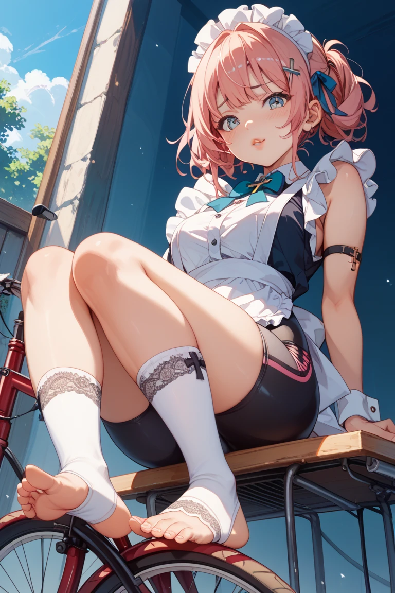 ((nswf Japanese)),(((trembling:1.3))),,Absurd, High resolution, break Show Viewer, whole body, (From below:1.5) break (Bright colors:1.3) break (One Girl:1.3), (change:1.2),Redhead, blue eyes, Tennis uniform, Hair Clip, Earrings, jewelry, nm1, Hair Ribbon, short hair, Tennis Cosplay, (Pleated super short skirt:1.4), (Thighs:1.3), large chests, (Wicked Smile:1.3), Open your mouth, (Arms crossed:1.3), (chest:1.3), Round eyes, (blowing in the Wind:0.5), Sweat around the girl, Dripping sweat, (((Very cute panties))), (Sit on a bench:1.3), (barefoot:1.3), (Foot seal:1.2),(show bra),Spread your legs,Looking down,Show Viewer, Perfect Legs,Focus on the soles of the feet, Detailed depiction of the crotch,From below ceiling, I breathe, throw, (Glowing Skin:1.4), Squall (Wind:1.2), speed, 爽やかなWind, Motion Blur Effect, Wind break background is (Tennis court:1.3), (Stand in the center of the screen:1.3), (10,000 spectators:1.3), There are several people behind you, Blue sky with clouds, Outdoor, (Amazing panoramic views:1.2), Wind break sunlight, Nice views, Rainbow in the sky, Particles of light, Dynamic Angle, Dutch Angle, perspective break (Daytime, Sunbeam:1.2), Written boundary depth, Bokeh, Light leakage, (chromatic aberration:1.2), noon break