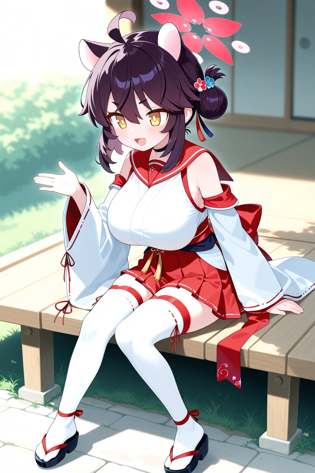 (masterpiece, Highest quality:1.2), alone, One girl, 幼いchildのゴールドシップ, pillbox hat,White kimono、kimono、Hakama、Long sleeve、Knee-high socks、Horse tail,、grassland、Nature、blush、smile、(Huge breasts:1.4)、Bra shows through over clothes、Transparent clothes、Clothes are see-through、Stand with your knees bent、、Kindergarteners、、6 years old、、の小さな体、From below、Clothes get wet、Nipples are visible、happy、Skip
