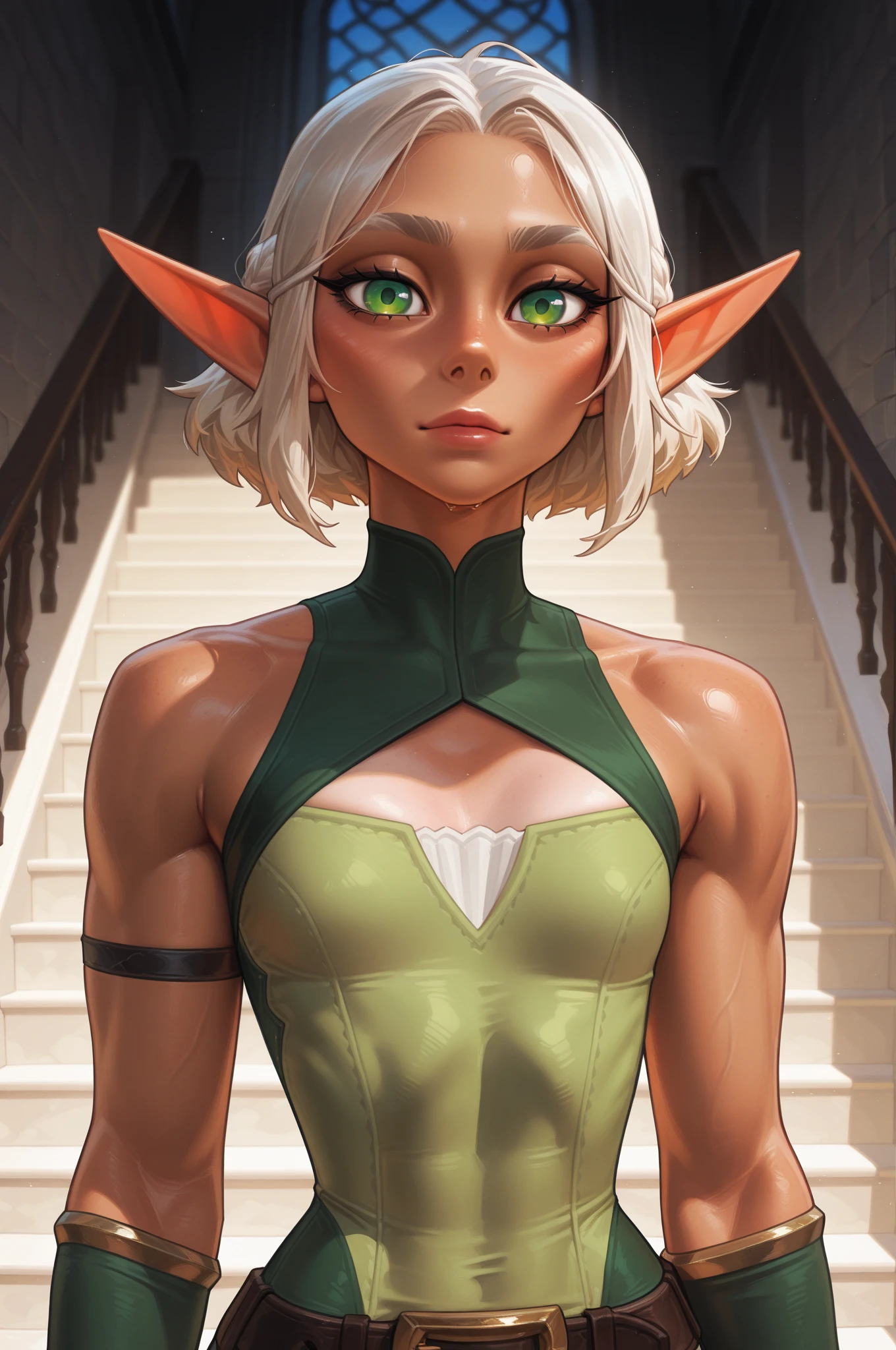 sexy, (detailed eyes), (detailed face), beautiful lady, (pov sitting across table:1.1), looking at viewer, sexy verdant dress, skin tight red, dress, blush, (naughty) (naughty smile:0.9), emerald eyes, blonde hair, (smiling:0.9)
(mystical tattoo:0.9), (neck tattoo), ((narrow waist)), skinny, thin, (fit body:1.1), (perfect proportions:0.8), (perfect anatomy:0.8), red lipstick,
(cowboy shot:1.1),
(shiny skin)
<lora:Evangelynev1:0.5>, evangelyneold, 1girl, pointy ears, blonde hair, solo, elf, green eyes, gloves, bare shoulders, short hair, blush, freckles, hair ornament,
BREAK,
good hands, detailed hands, anatomical hands,
(beautiful composition:1.1), masterpiece, fantasy, sexy, petite, soft glow, polished, clean image, <lora:epi_noiseoffset2:1> gorgeous, stunning, triadic colors, high contrast, Vivid color, dark,
<lora:CONCEPT_pov_dating_ownwaifu:1> (concept_pov_dating_ownwaifu:1.1), www.ownwaifu.com, 1girl, solo, looking at viewer, breasts, sitting at table <lora:more_details:0.2>, perfect teeth,, (volumetric lighting), (dynamic lighiting), godrays, Rembrandt lighting, real shadows, intricate detail, photorealistic, photograph, photo, dlsr, Fuji Film, extremely high detail, detailed skin texture, (blush:0.2), (goosebumps:0.3), subsurface scattering