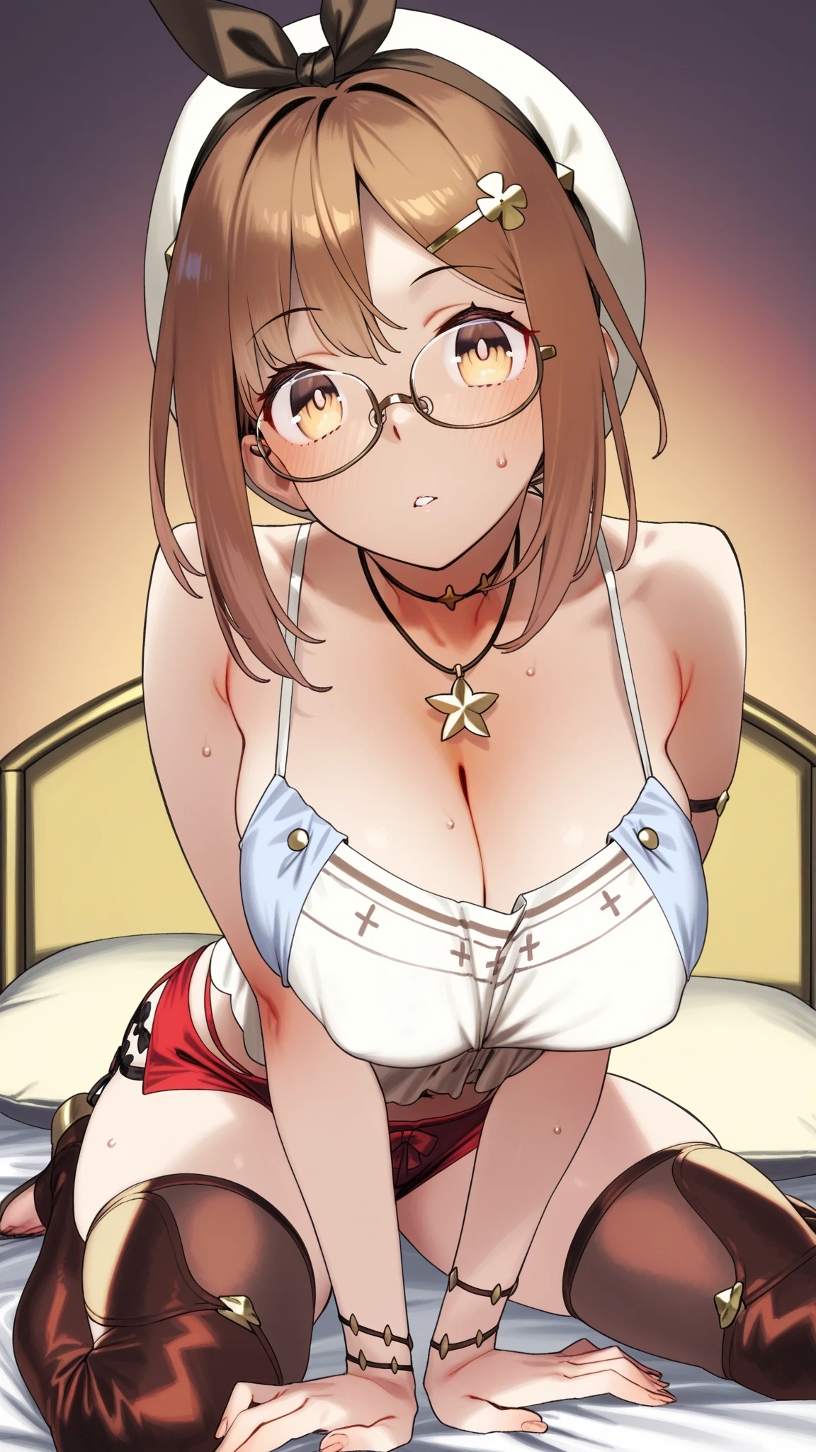 1 Female,High definition,high resolution,Ultra-realistic,8K, 8K, bbmazaki, ponytail, hair scrunchie, necklace, yellow shirt, sleeveless, bracelet, belt, pink skirt, tight skirt, miniskirt,European,sexy,Upper body close-up,Photographed from the front,Dynamic Angles,(blush), big tits , happy, wink the eye,facial, sweat, outdoors, moonlight, night,(pov, closed shot:1.2),(sitting),( spread legs),(cameltoe) ,(wide thighs:1.4)