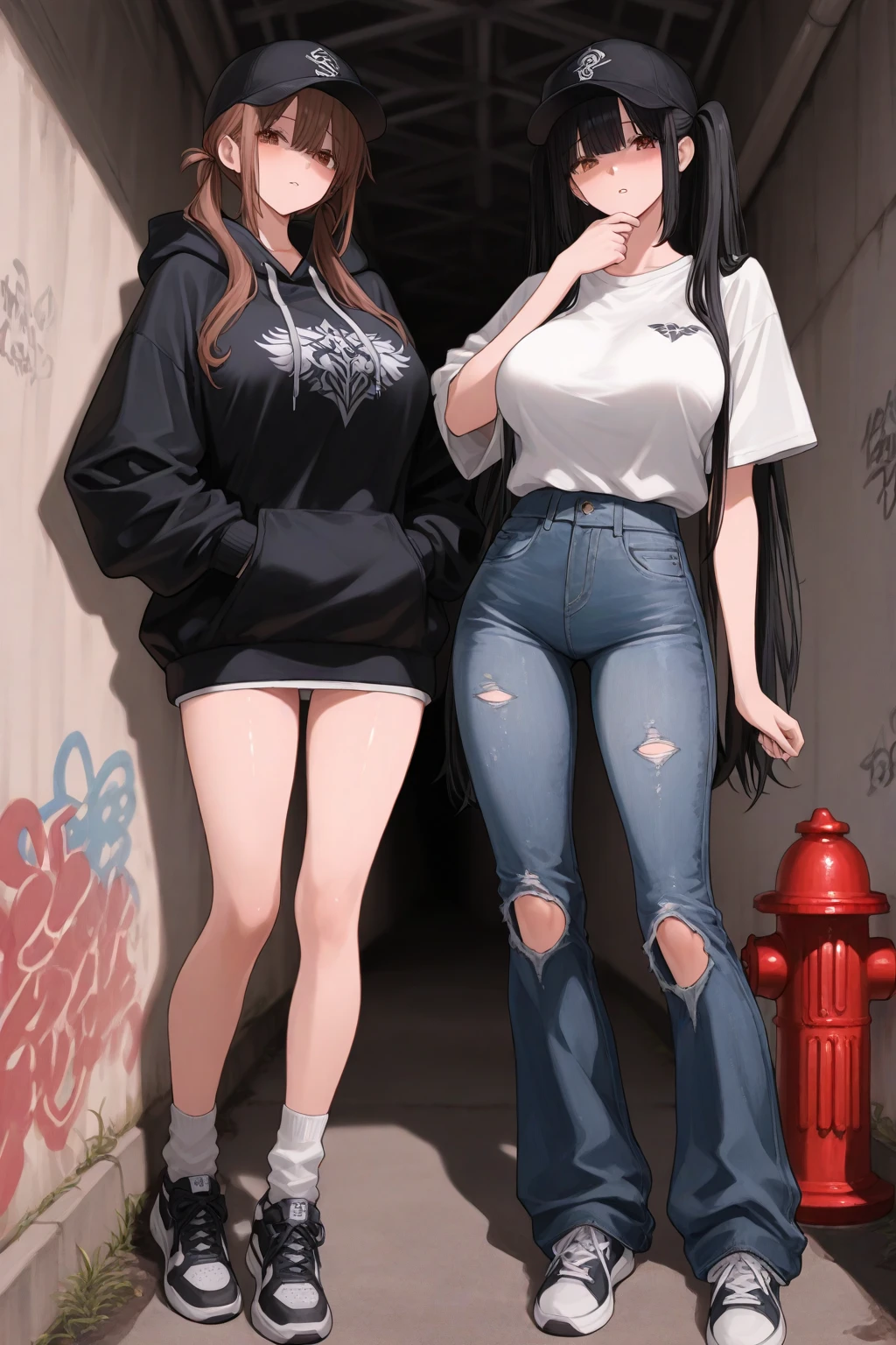 (masterpiece,best quality,high resolution), 3girls, (((jeans pants))), (((full body))), crop top, naval, midriff, barefeet, worried, bdsm dungeon, bdsm, (bondage), hanged up, restraint, bound, tied up, fully restrained, restrained body, arms behind back, rope, ball gag mouth, ((((((big pee stain))))))
