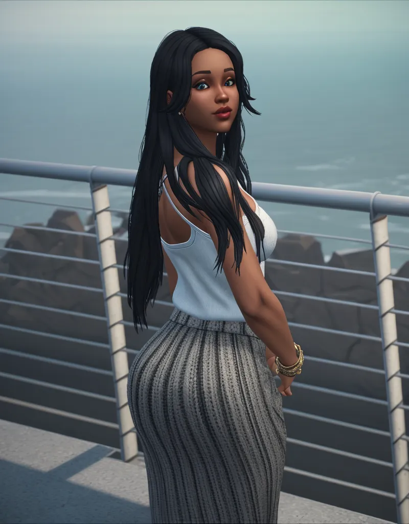 Create a hyperrealistic, photorealistic photo of a 10-year-old black woman, Emphasizing your detailed and perfect facial features, Big time, slightly curly black hair and striking gray-brown eyes. small-nose, curved, Very big big big , Breast size (Cup size 90K). capturing the essence of your beauty and maturity, characteristic of a 30 year old black milf. The style must be of high quality, artistic realism, Every detail is captured, to convey a realistic and authentic representation. with clothese. In a flowing desert-themed maxi dress, Surrounded by desert landscapes, It captures the stunning view from above.