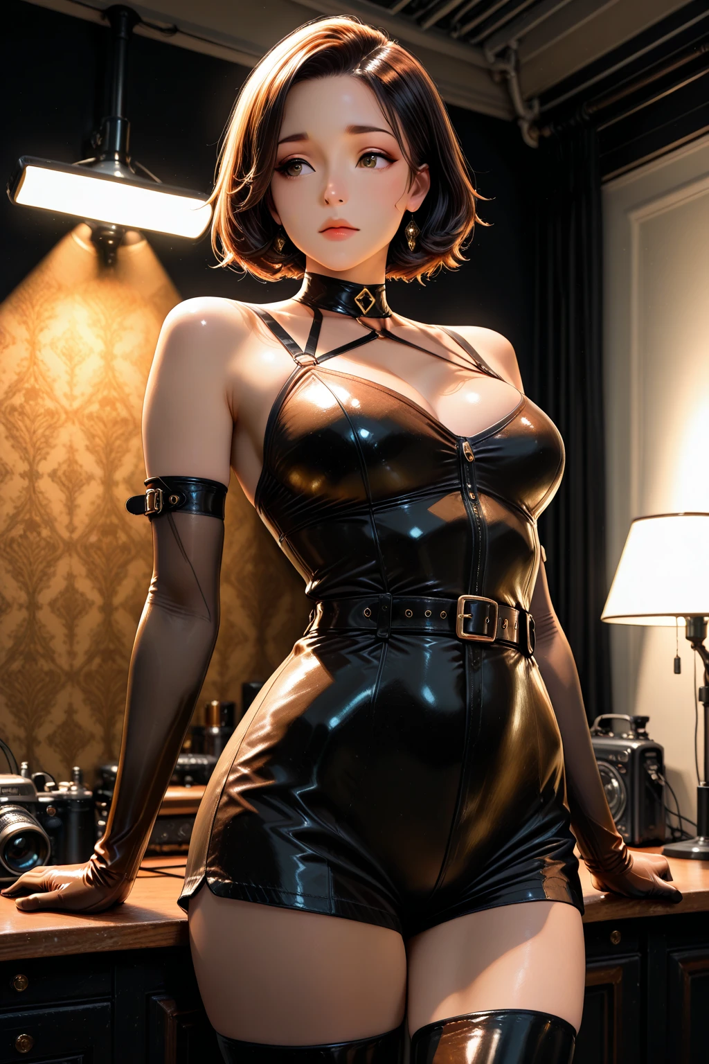All Fours,((Shibari)),(((Fully tied up)))),Restrained,((Highest Quality, 8k, Masterpiece: 1.3))), Crisp Focus: 1.2, Beautiful Woman with Perfect Figure: 1.4, Slender Abs: 1.2, (((Layer Cut, Big: 1.2)), Wet Body: 1.5, Highly Detailed Face and Skin Texture, Detailed Eyes, Double Eyelids, Very Short Hair, BDSM, Slave, Black Corset, Bondage, Collar, From Below, angry, Leather Panties