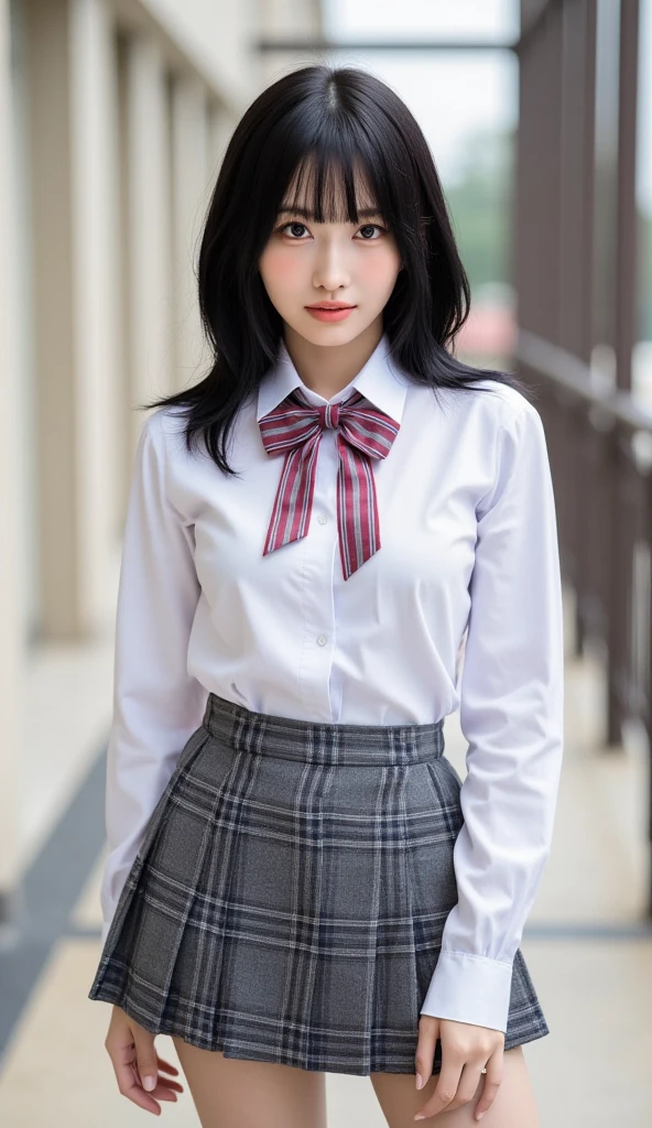 (best quality:1.2), lifelike texture, perfect eyes, glossy lips, photorealistic, ultra detailed, extremely detailed face, detailed skin, cowboy shot, parted lips, white collared shirt, black necktie, red miniskirt, outdoors, urban, street, daylight, seolyoona <lora:sullyoonOTW_v1e:1> <lora:theovercomer8sContrastFix_sd15:0.5>