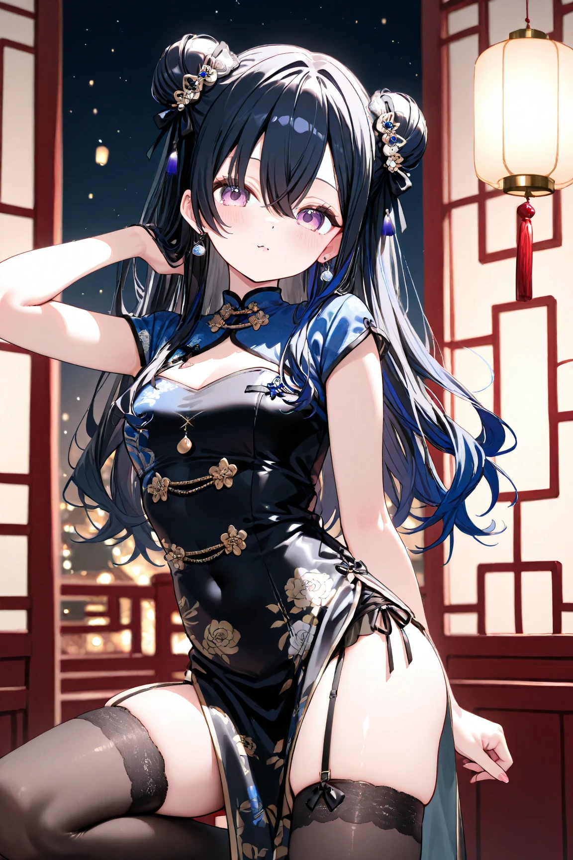 chinese bun black short hair,bun cover,dress lift Transparent see-through china dress, long dress,tight mini skirt, gold decoration dress, sleeveless, ultra detailed dress,cleavage, cleavage cutout, clothing cutout,,((NSFW)) ((hentai))Long black hair ((Toddler girl)) ((5 years old))((Small breasts))