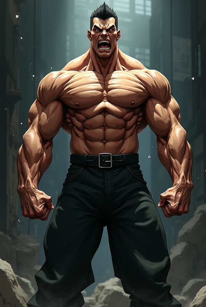 Ugly face, male, anime, tall, muscular athletic body,