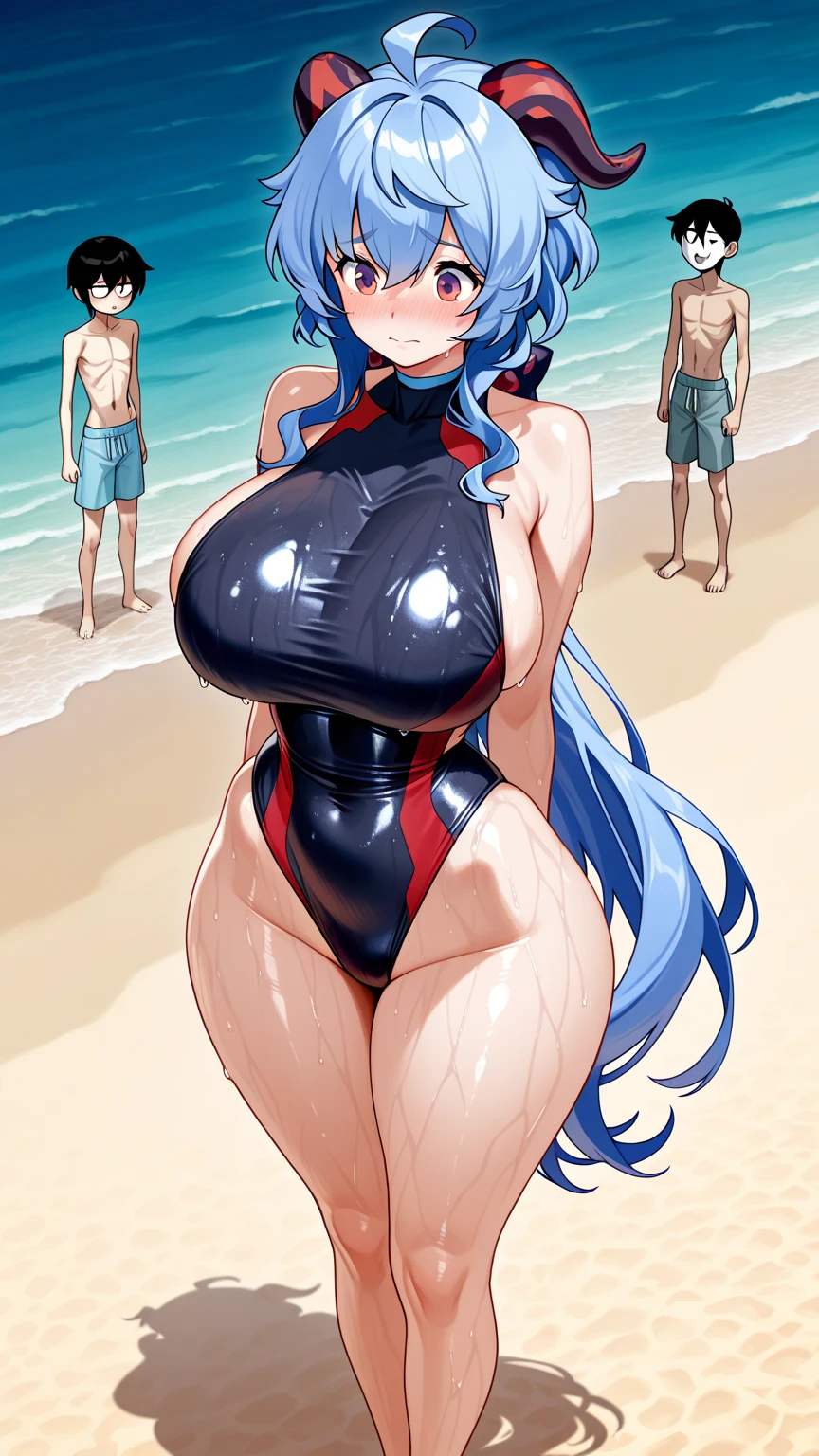 Santa costume,Swimwear,Big Breasts,Multiple births,Blue Hair,Bobcut
