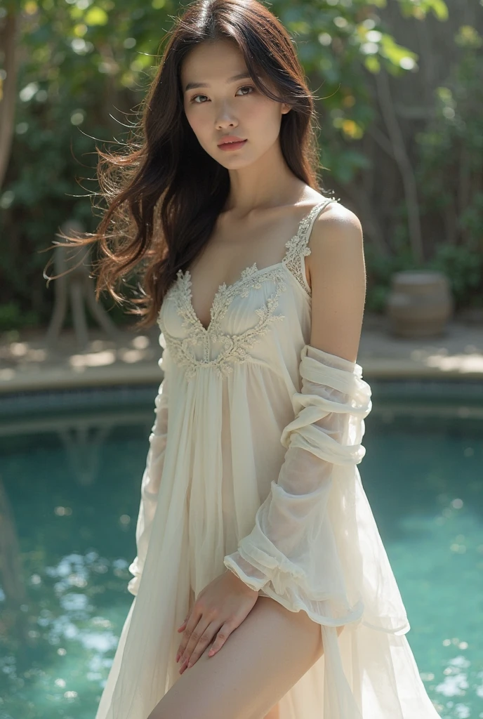  Masterpiece, white skin, textured skin, super detail, high details, high quality, 8k, nice pose, road night background, dark shadow, less light, nature light, side lighting to face beautifull 14 years old girl,14 years old girl, skinny body, slim body, cute, perfect faceShe is a vision of youthful elegance, with a grace that belies her tender age. Her slender frame carries itself with a natural poise, exuding confidence in every step she takes. Her eyes, sparkling with curiosity and innocence, mirror the world's wonders as she navigates through it.

Adorned in stylish attire, she wears a top that complements her figure and accentuates her youthful charm. Perhaps it's a delicate blouse with intricate lace details, softly hugging her shoulders and draping gracefully over her slender form. The fabric whispers with each movement, a symphony of sophistication and grace.

Her ensemble is carefully curated, reflecting her unique sense of style and creativity. Paired with chic accessories and tasteful accents, she effortlessly blends fashion and personality, creating a look that is entirely her own.

Despite her tender age, there's a maturity in her demeanor, a wisdom beyond her years that shines through her radiant smile. She is a portrait of beauty, not just in appearance but in the kindness and grace that emanate from within. 