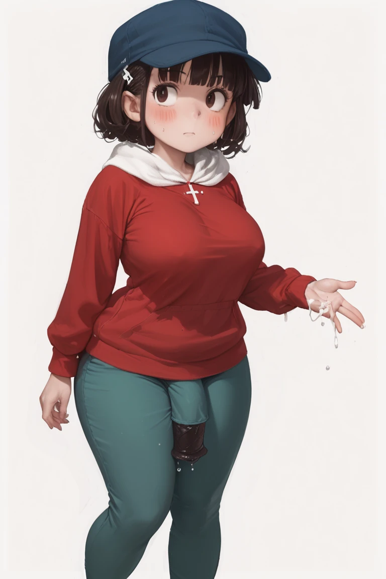 a slender girl with short brown hair and bangs, wearing a grey cardigan, socks, and a green beret, posing seductively against a heart pattern background, (((nsfw,nude))), (nsfw,Sexy pose),(nsfw,Pussy juice), masterpiece, highest quality, High resolution, detailed, photorealistic, sharp focus, vivid colors, bokeh