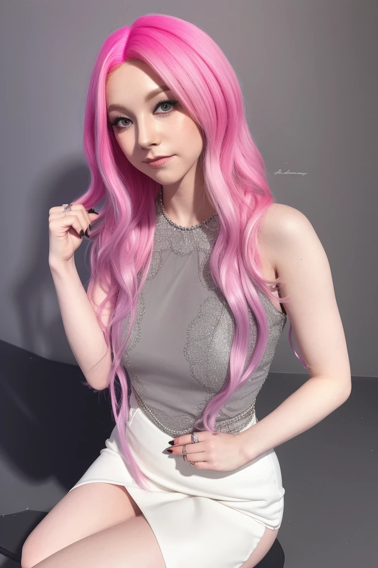 highest quality, masterpiece, Ultra-high resolution, (Realistic:1.4), (Close-up portrait) RAW Photos, 1 girl,20-year-old,(((Sleeveless ribbed knit ensemble))), No bra,((Smiling with teeth showing)),((Big smile)),((Large parks)),(( Passionate pink haired girl&#39;compensate)),Messy Hair,((Cap Chestnut)),((Short bangs)),Realistic,Image Media Chest)),