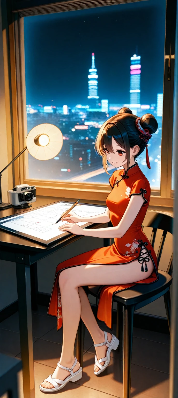 (Masterpiece)), ((best quality)), (ultra-detailed), 1 girl, absorbed in playing games, turns her chair from behind revealing a captivating backview, Large display screen adorned with radiant red and gold pixels reflects her engrossed expression, delicate fingers dexterously navigate the computer keyboard with precision, regal elegance encircles her in a red and gold dress, a gleaming crown placed delicately atop her head, (5K), (stunning), (((enchanting visuals))), superb quality, detailed facial features, vibrant colors, full HD, enchanting, (visually attractive), (gorgeously rendered), brilliant graphic design.