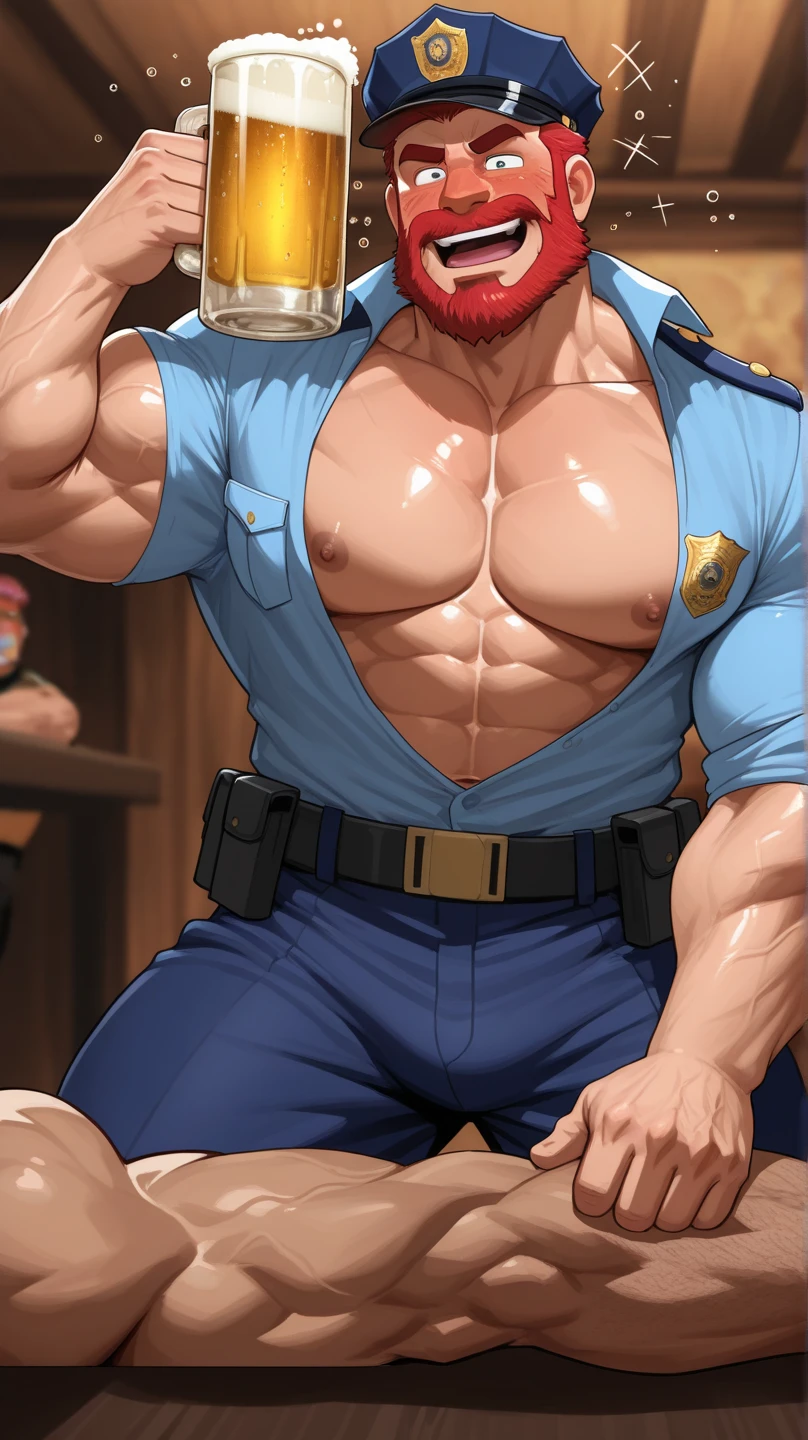 (NSFW: 1.5), Chris Redfield ,(man kneeling: 1.2) , (Seriously injured), (Close your eyes.), Open mouth, show teeth, (Wearing a navy blue round neck T-shirt with a police logo.: 1.3), (Navy blue jeans), Korean guy , korean men, (High gloss details), chest muscles, Big arm muscles, blood vessel, big muscles, Broad shoulders, looking at the audience, Balancing the eyes, (Make eye contact),(Torn shirt: 1.5), (wound: 1.3) , (blood splatters) ,( abrasions on face: 1.5), (Blood stains on the face and body: 1.5) ,(Torn shirt: 1.5) , (Look up: 1.1) , (genital very long big : 1.5), (Big testicles), (Erection of the penis: 1.5), middle of the road,(Fire blazes behind)