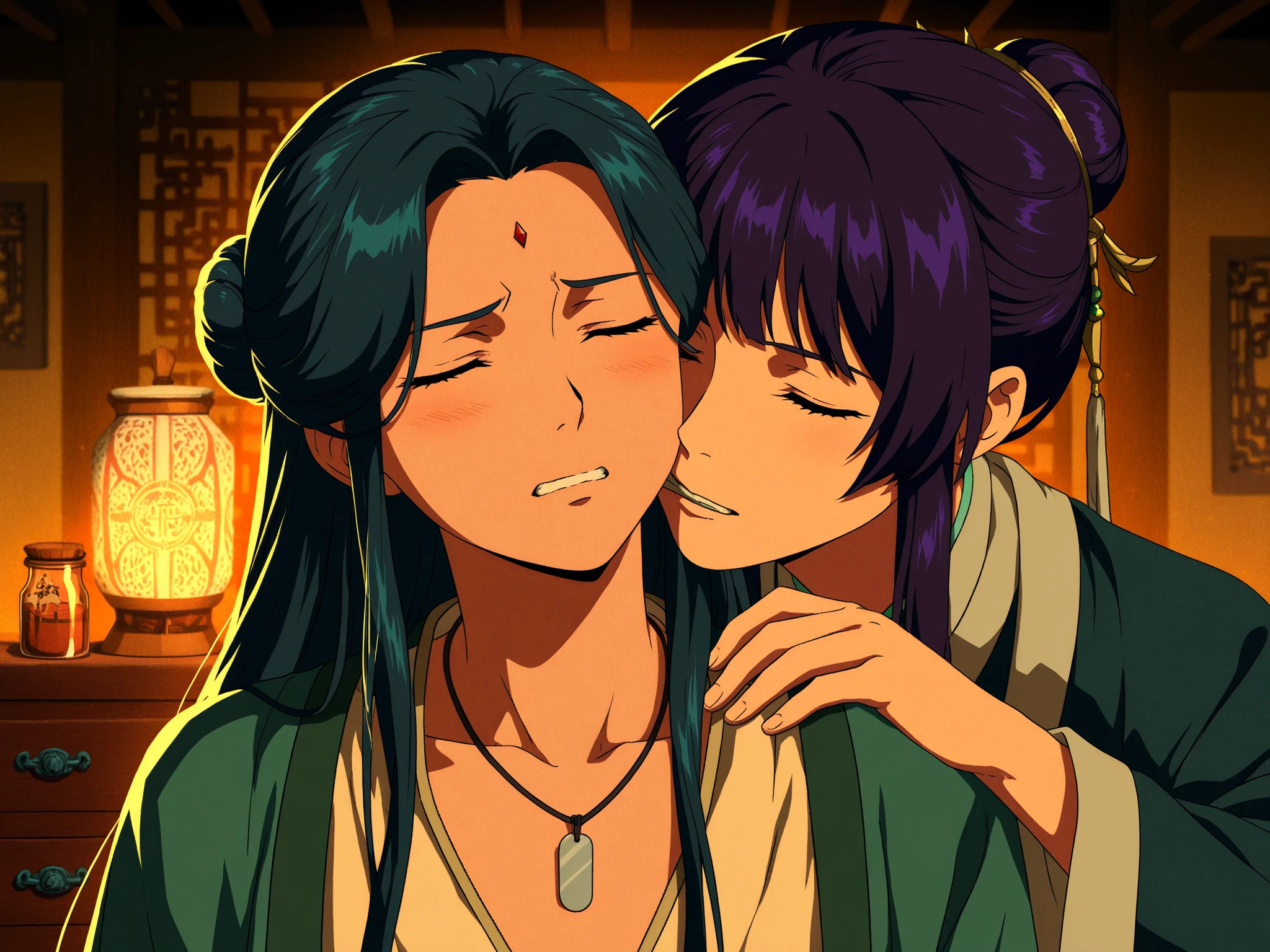 score_9, score_8_up, score_7_up, score_6_up, score_5_up, score_4_up, (source_anime), 2girls, breast sucking, Full body ,Night, Lights out, dark, Dark room, no lighting, {{nezuko kamado}} , kimetsu no yaiba, {{shinobu kochou}} , Insect hashira, size difference, Little ??? girl