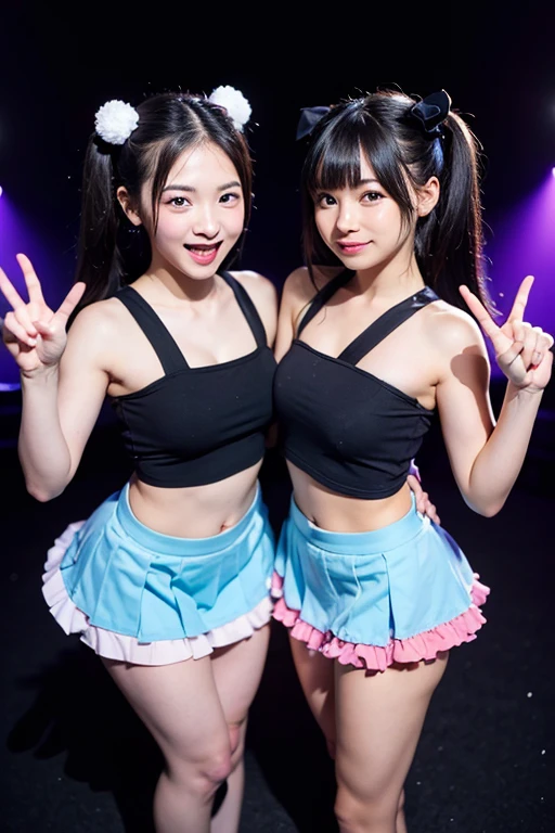 (A Japanese woman is standing, ((The girl is 12 years old)) She's so cute,smile (((Wearing a black cheerleading outfit))), (Not wearing a bra, Small breasts, The shape of the nipples is visible even through clothing), ((Upper Body)), Baby Face, ((Small breasts)), ((thin)) ,(like々New Appearance), (((Sweaty armpits))) , 